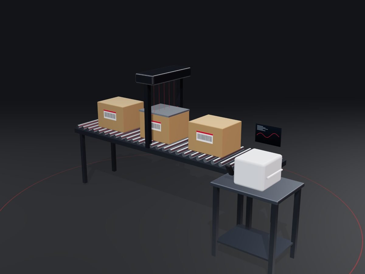 CGI illustration: packing and barcode station
