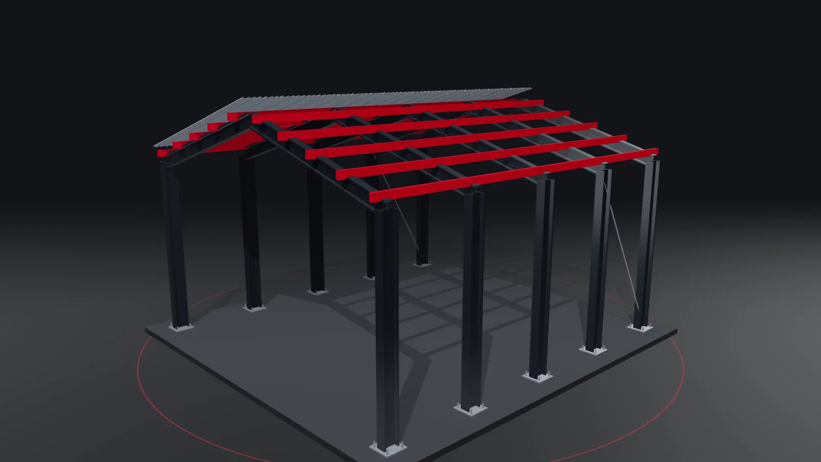 CGI scene — construction & structural, with the places REL parts are used marked