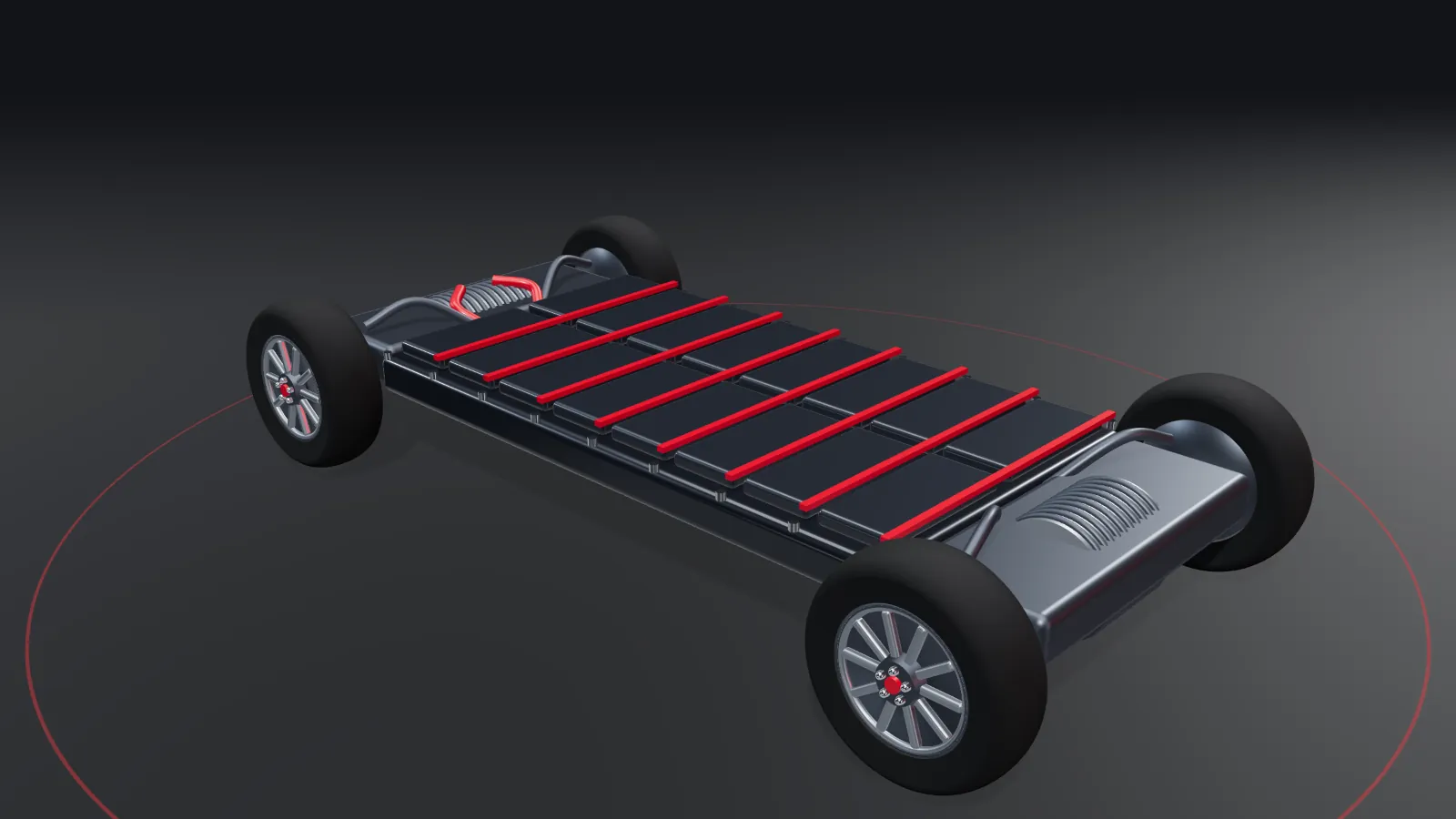 CGI scene — electric vehicles & mobility, with the places REL parts are used marked