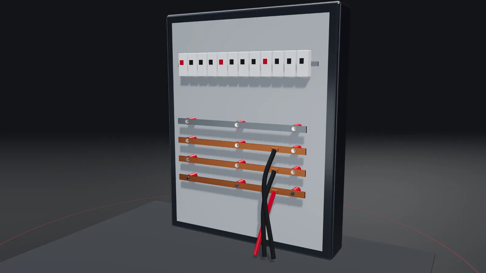 CGI scene — electrical hardware & fittings, with the places REL parts are used marked