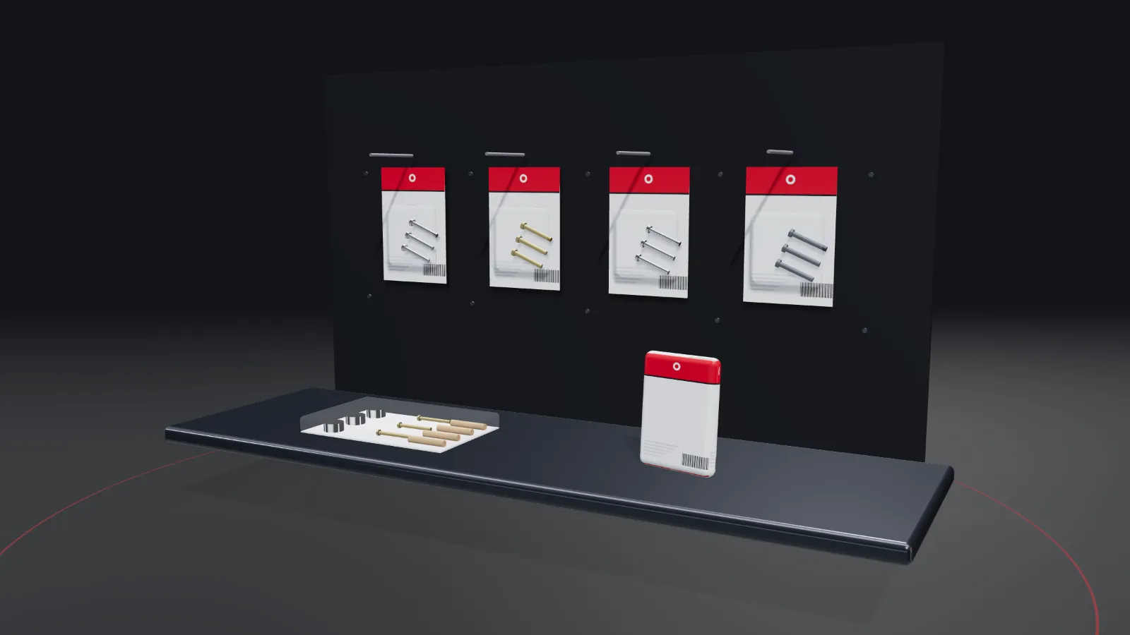 CGI scene — retail, diy & e-commerce hardware, with the places REL parts are used marked